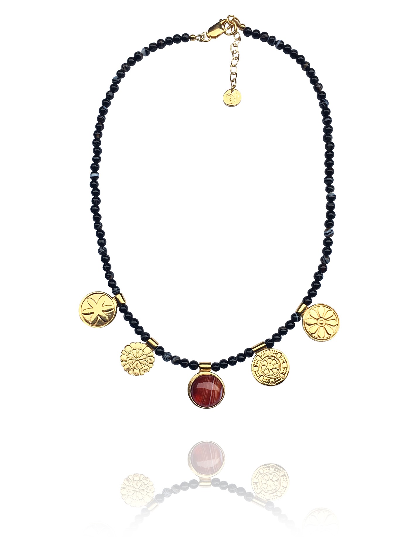 Assyrian Flowers necklace silver vermeil agate carnelian 87217 1