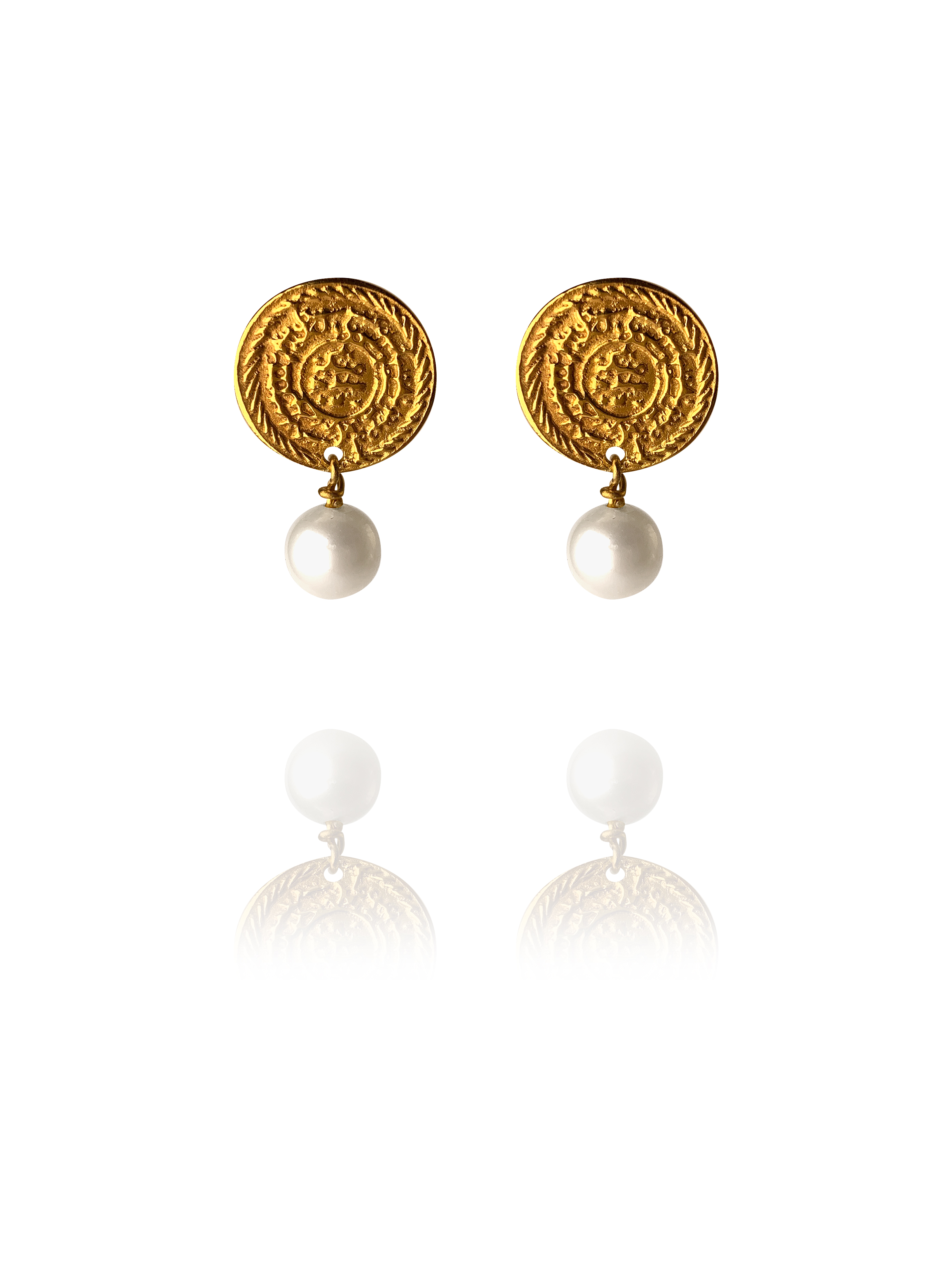 Coin Only earrings pearl silver vermeil