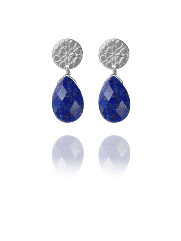Assyrian Flower silver faceted lapis earrings
