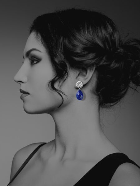 Assyrian Flower silver faceted lapis earrings