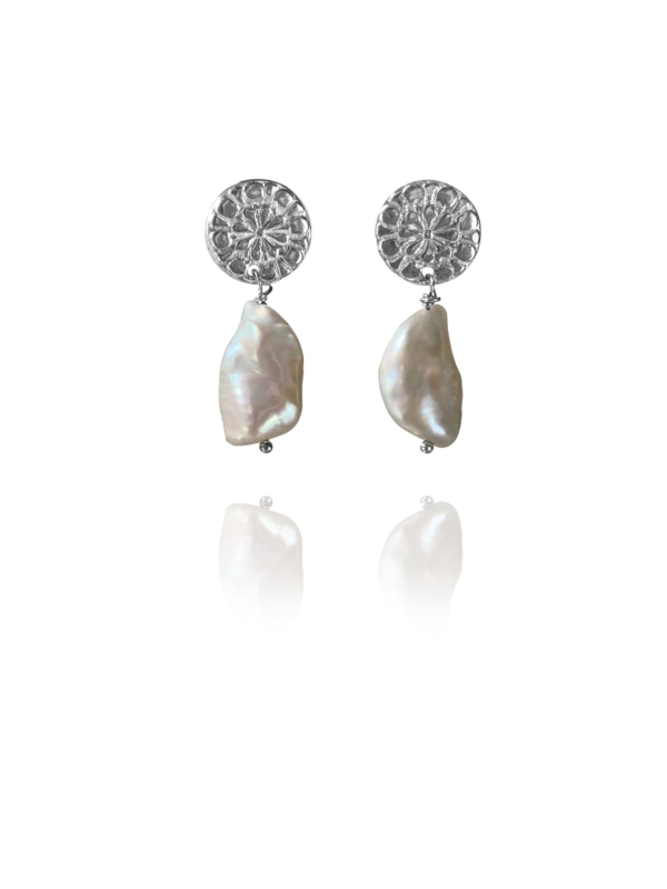 Assyrian Flower earrings silver pearl