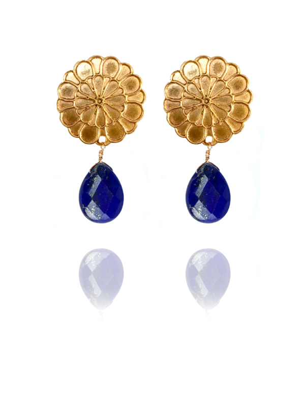 Assyrian Flower lapis vermeil earrings