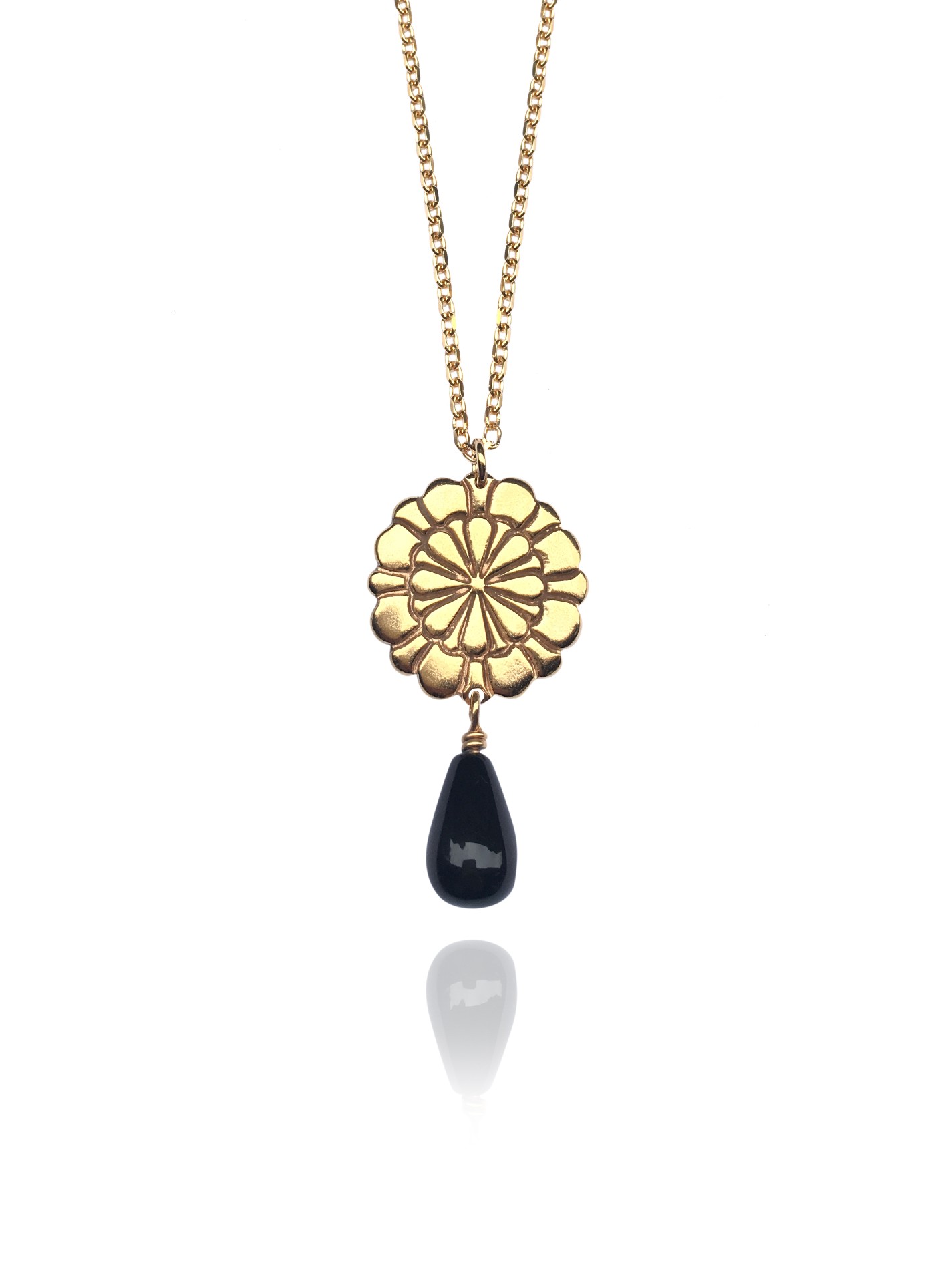 Assyrian Flower necklace silver vermeil onyx 87207 1