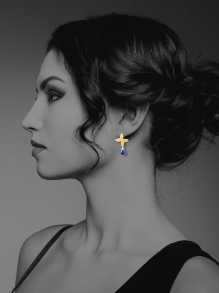 Assyrian Petal lapis vermeil earrings