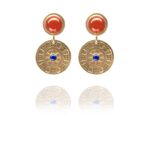 Assyrian Wheel earrings silver vermeil lapis carnelian