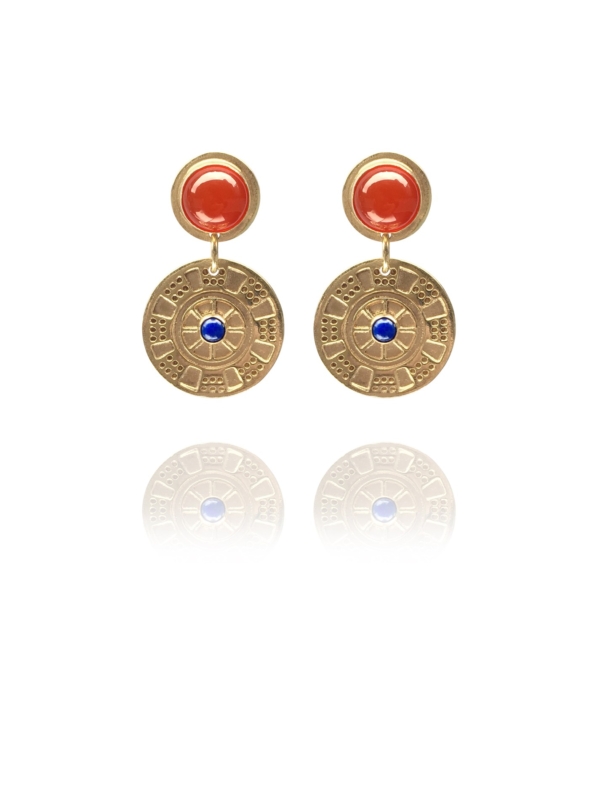 Assyrian Chariot lapis carnelian vermeil earrings
