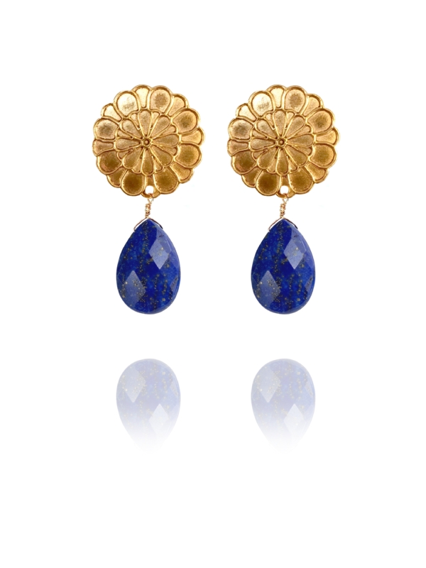 Assyrian flower lapis vermeil earrings G