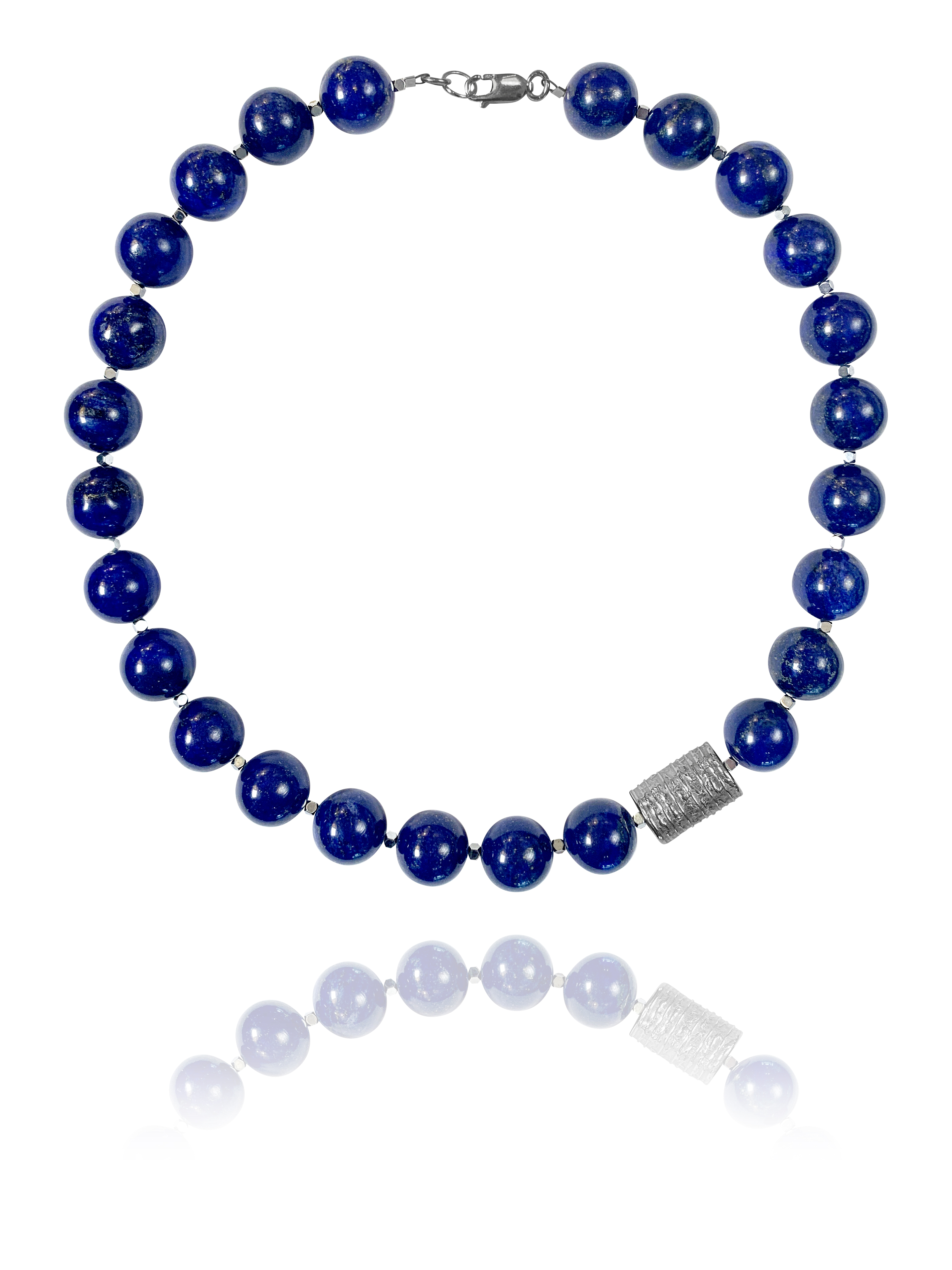 Bead necklace silver round lapis
