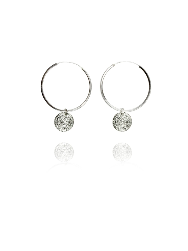 Coins Hoop silver large earrings