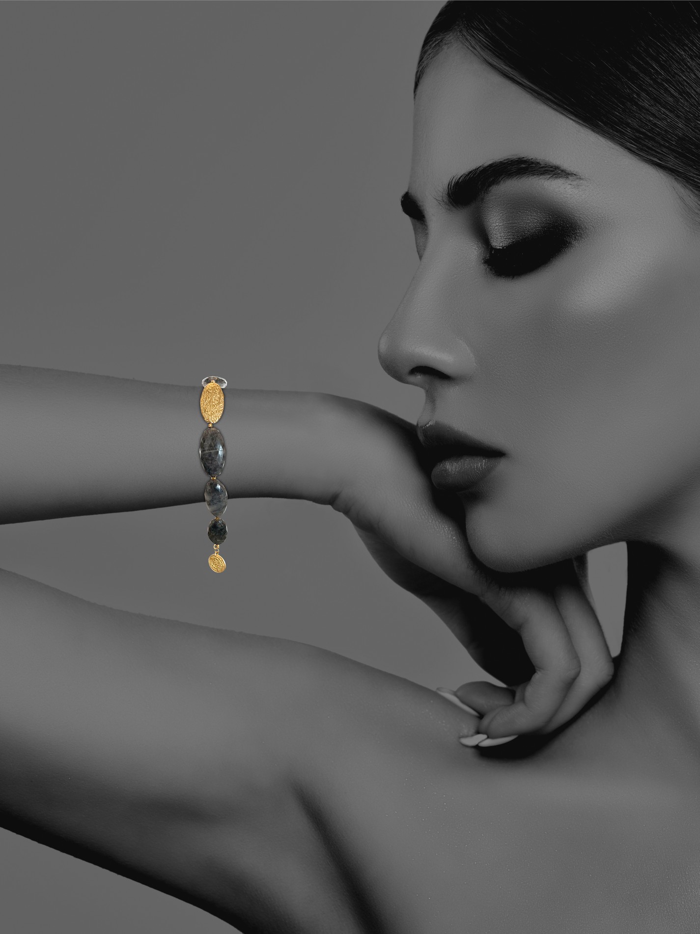 Hope bracelet silver vermeil faceted grey quartz