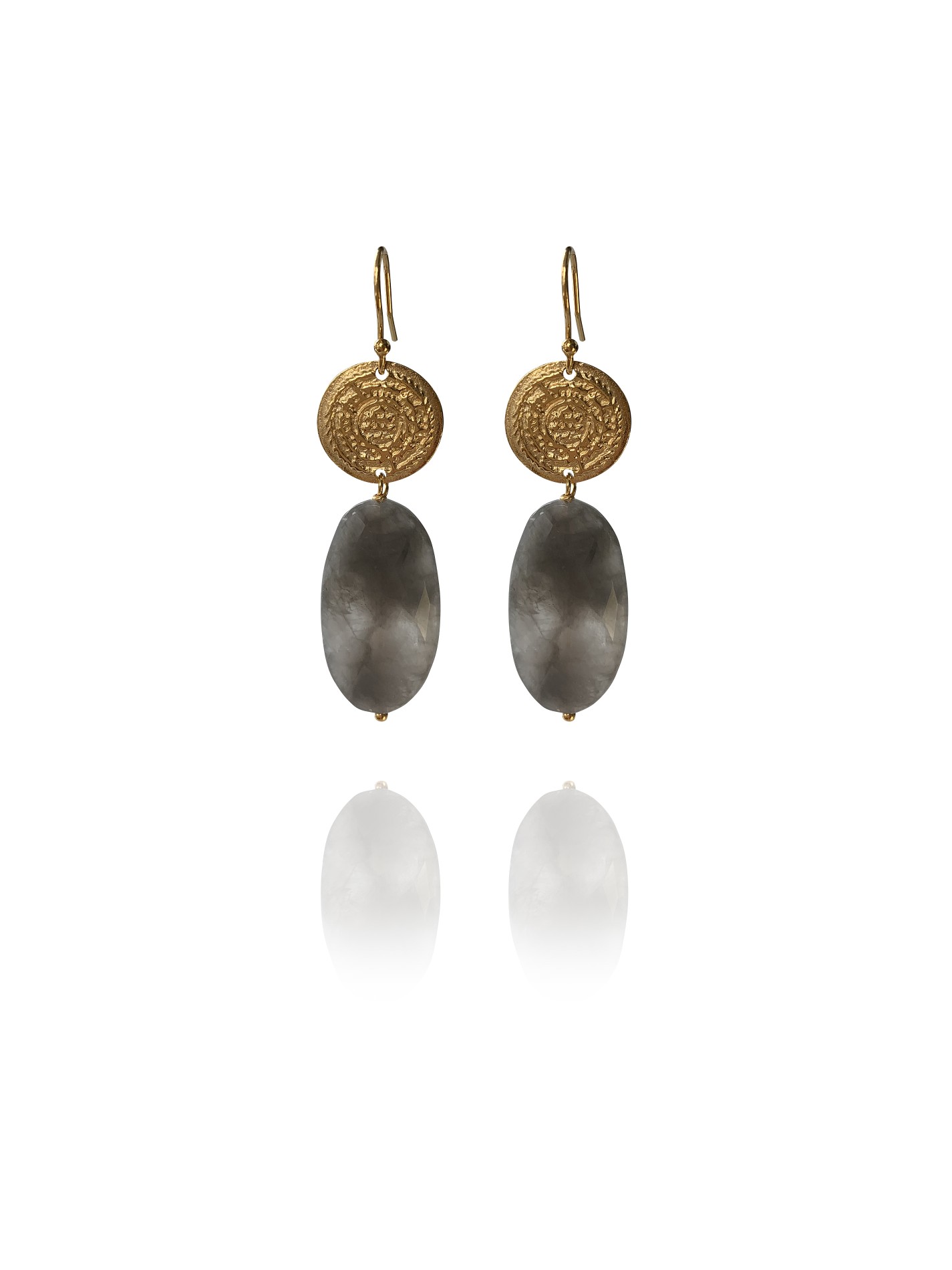 Hope earrings silver vermeil faceted light grey quartz L