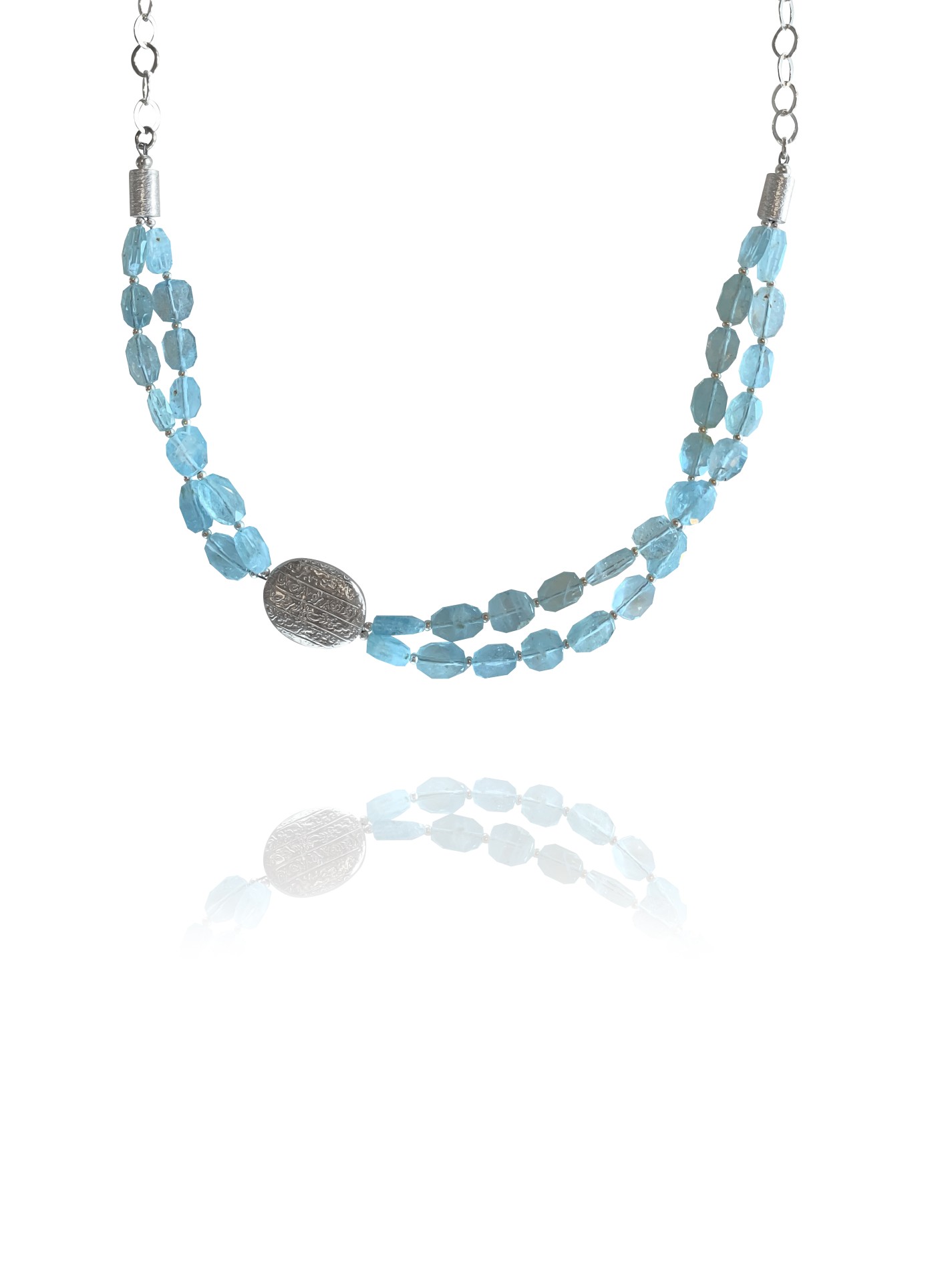 Hope necklace double silver faceted aquamarine 82437 1