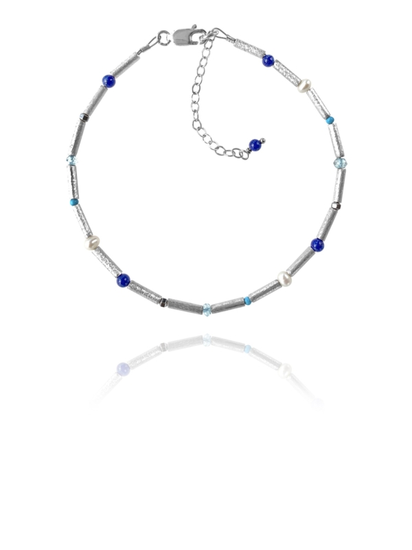 Stars bracelet silver faceted aquamarine turquoise lapis hematite pearl 62231 1