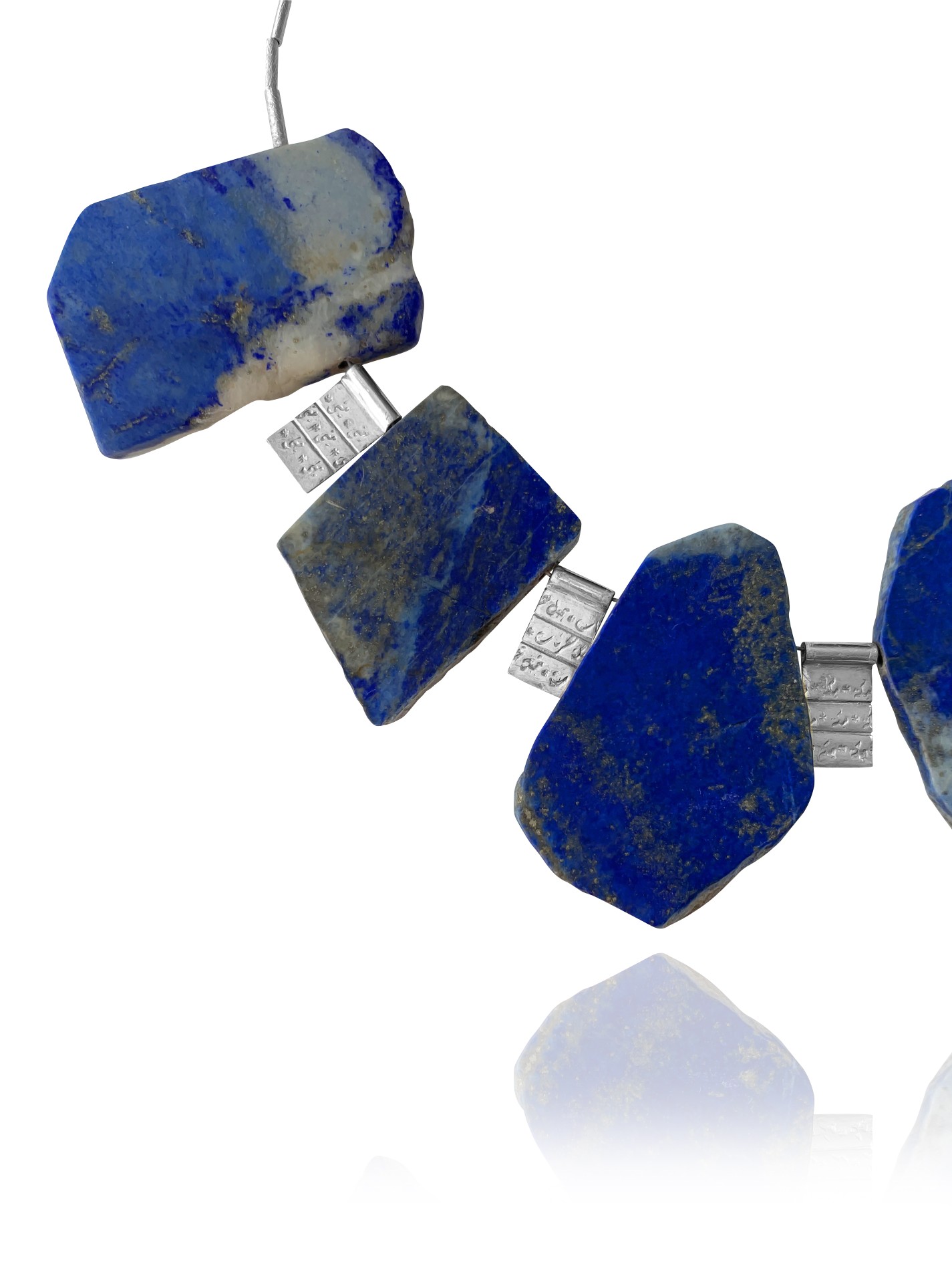 Unique Grand necklace silver rough lapis