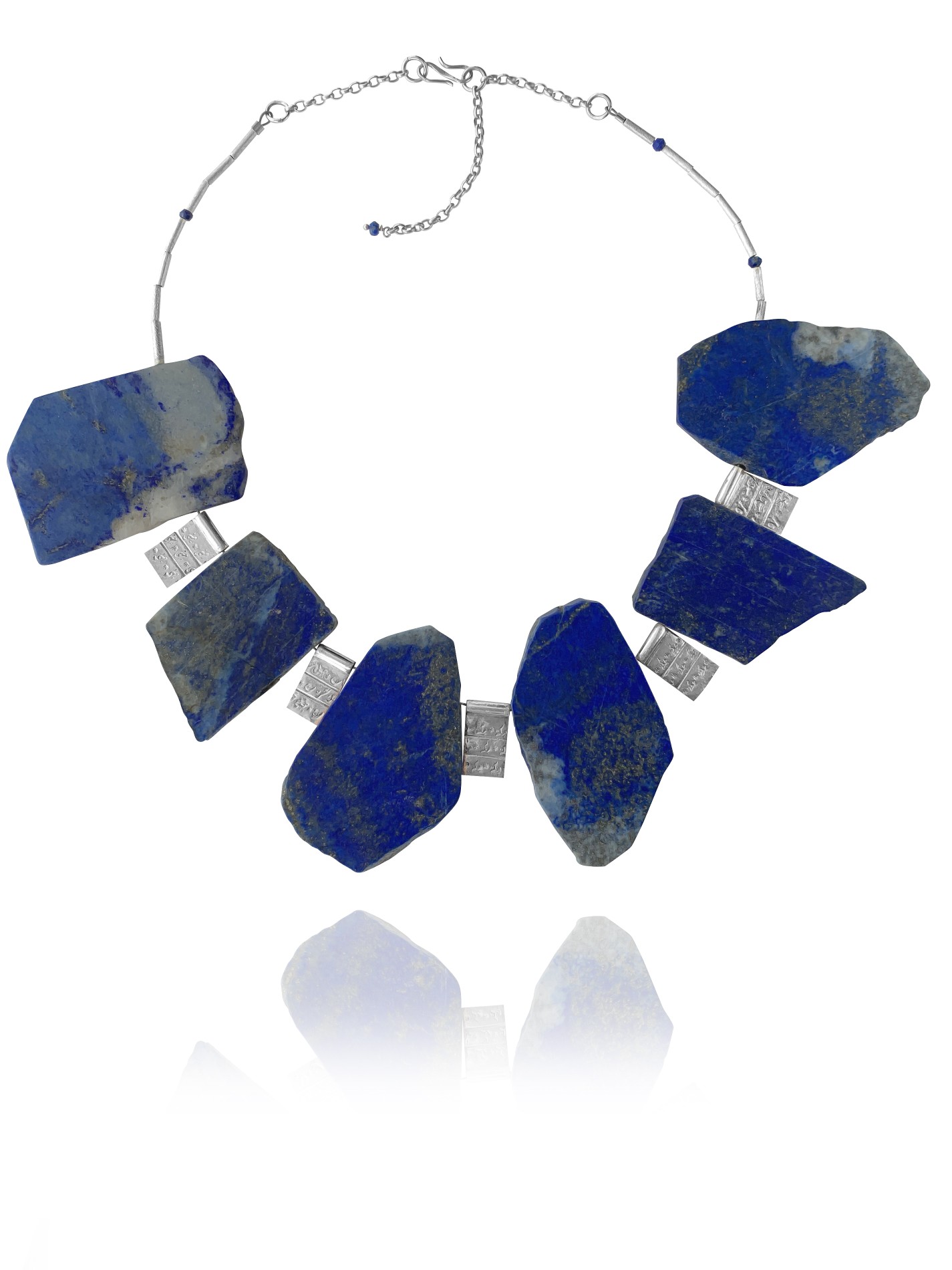 Unique Grand necklace silver rough lapis