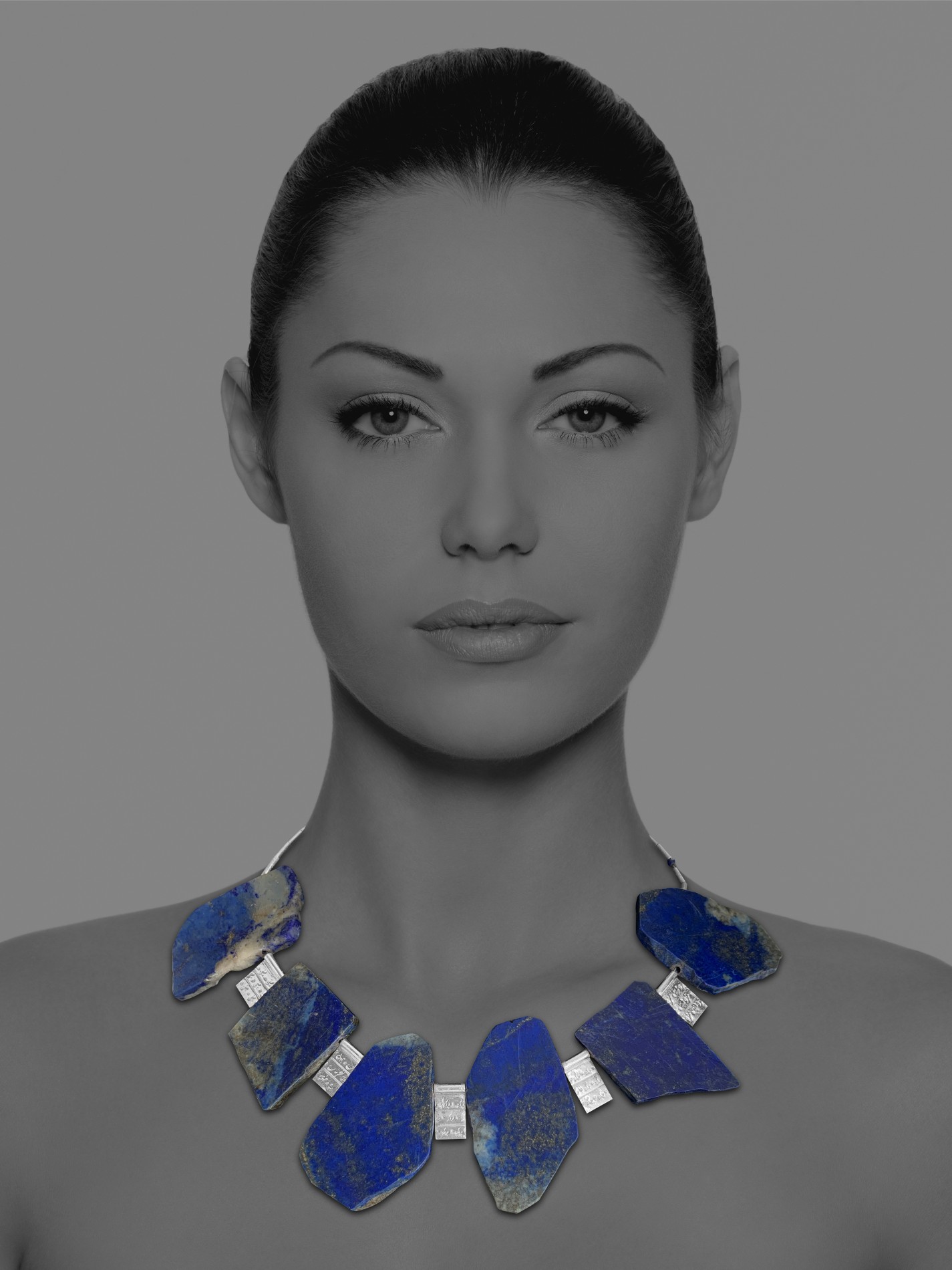 Unique Grand necklace silver rough lapis
