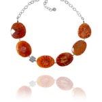 Bead necklace silver faceted burnt agate