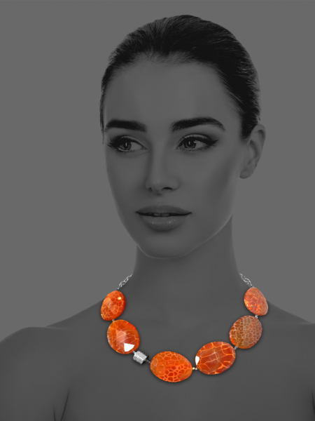 Unique burnt agate silver necklace