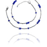Bead necklace silver faceted lapis