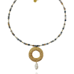 Bead necklace vermei silver jasper picasso pyrite pearl