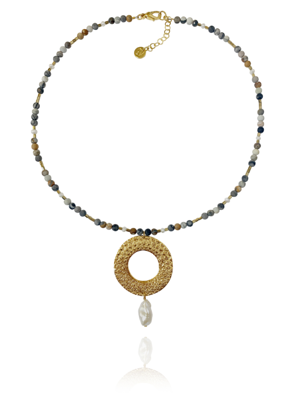 Unique Dome Jasper Picasso Vermeil Necklace
