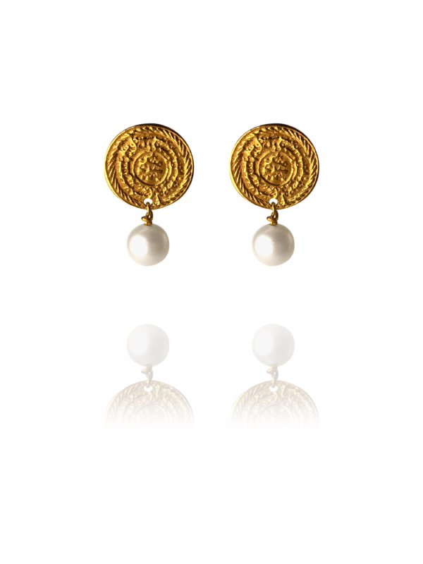 Coins Stud vermeil round pearl earrings