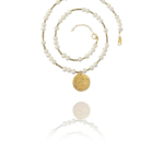 Coin necklace vermeil silver pearl pyrite