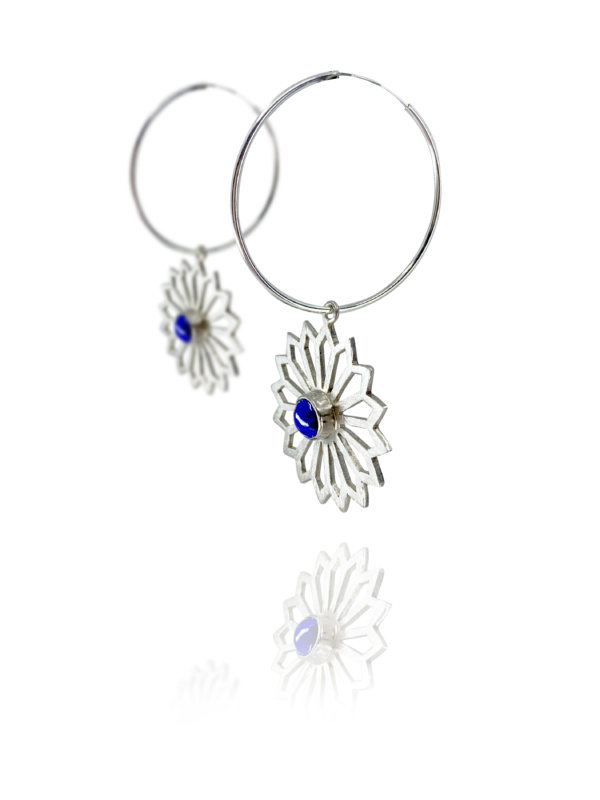 Alina Garden Flower silver lapis hoop earrings
