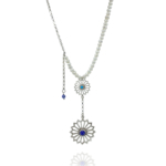 Alina Garden Flowers silver pearls lapis turquoise necklace