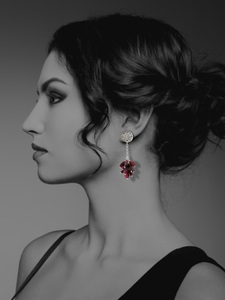 Assyrian Flower silver garnet earrings
