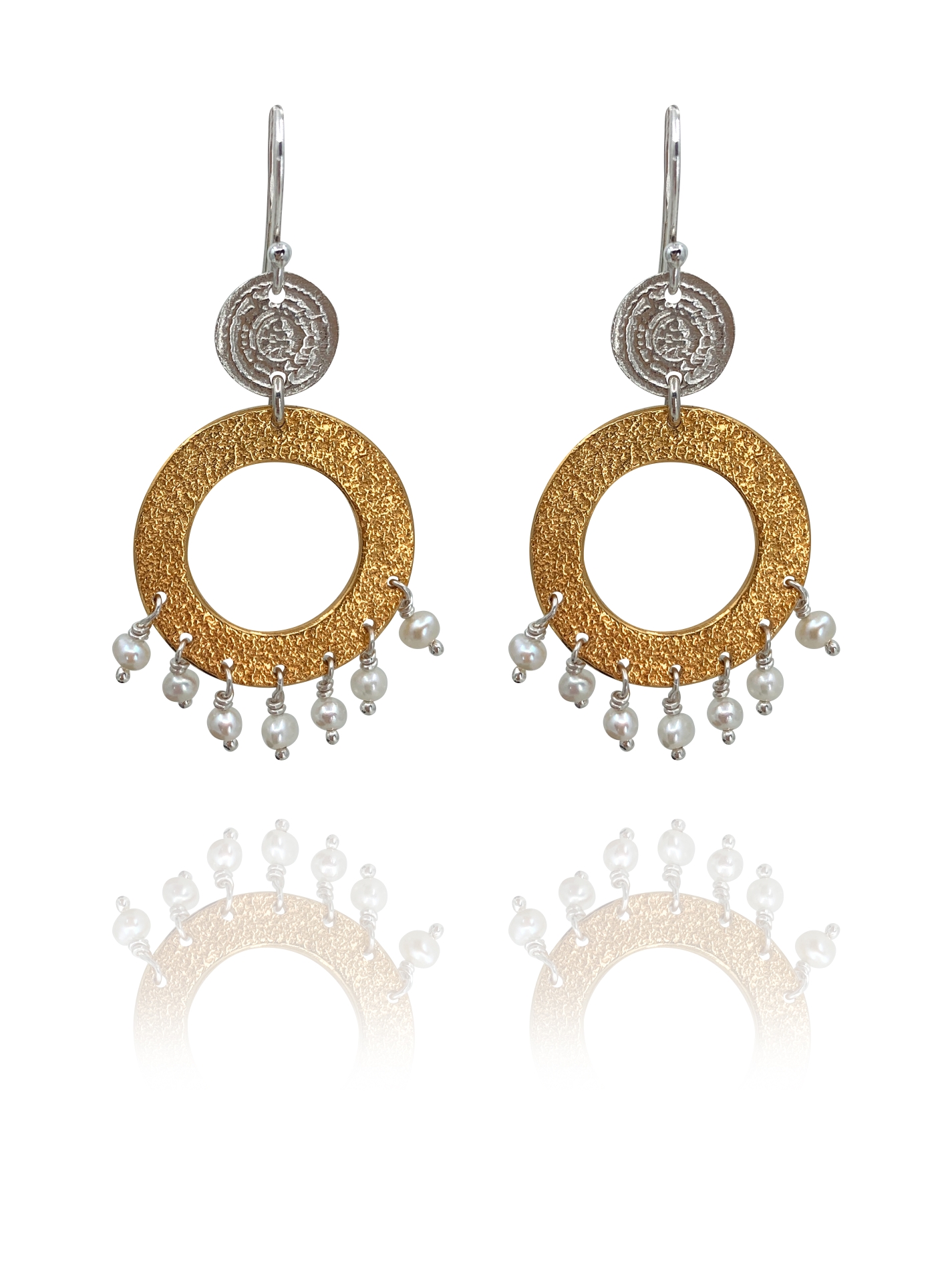 assyrian flower vermeil pearl drops earrings