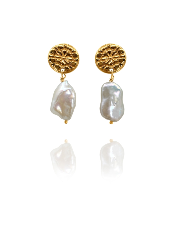 Assyrian Flower vermeil pearl earrings