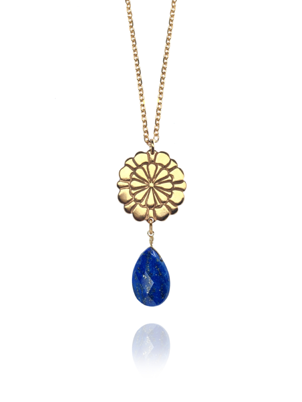Assyrian Flower lapis pendant