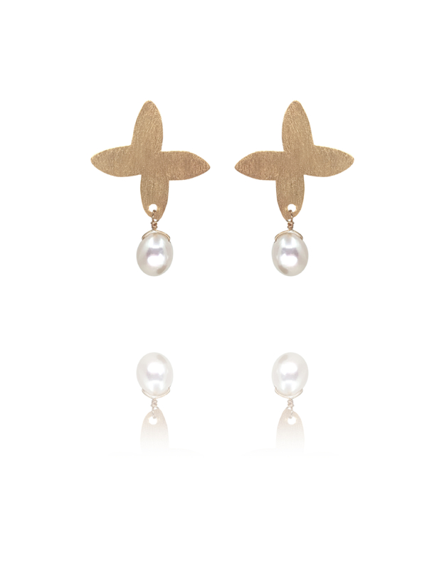 Assyrian Petal pearl vermeil earrings