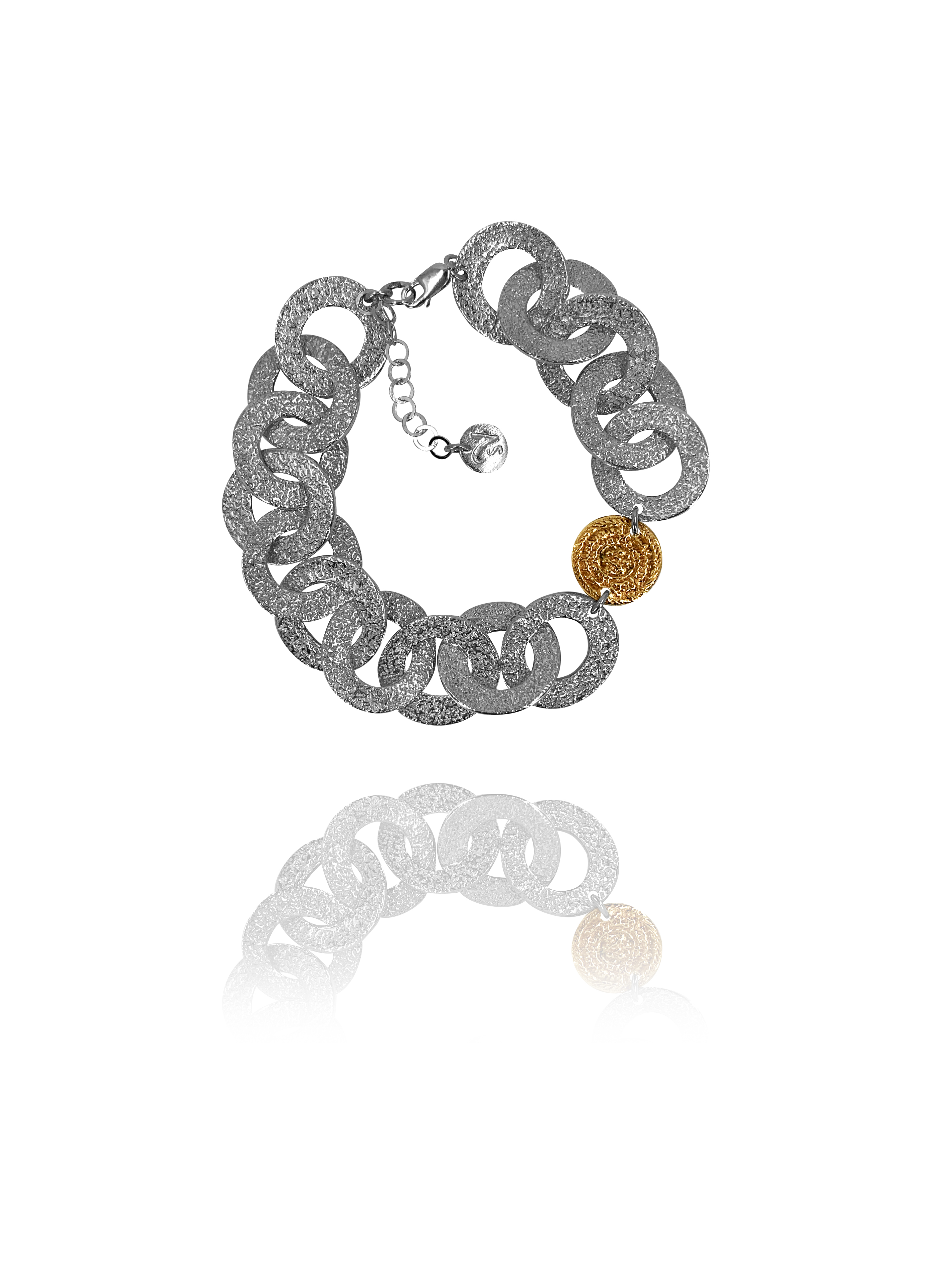 Coin chain bracelet silver vermeil