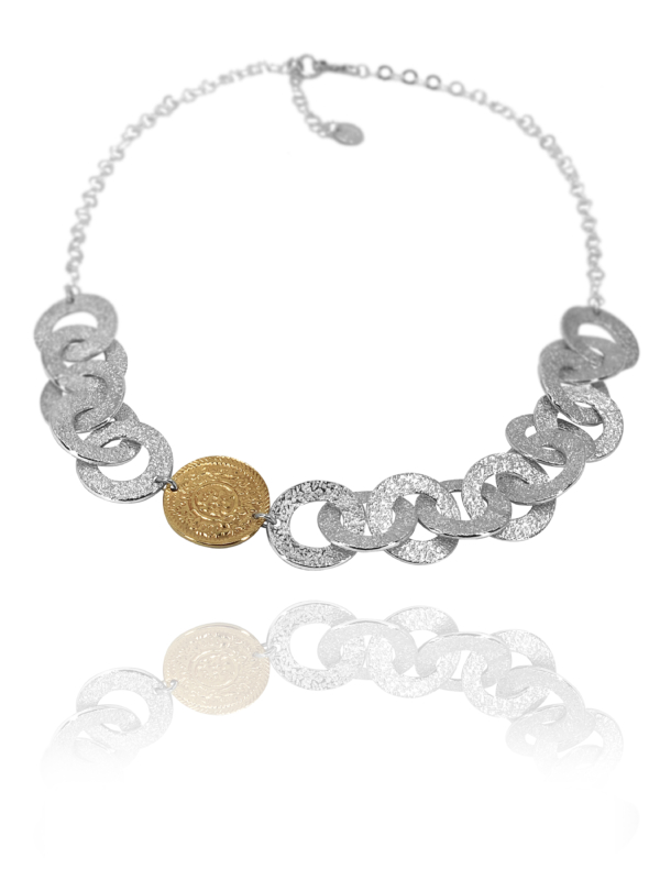 Coin chain necklace silver vermeil