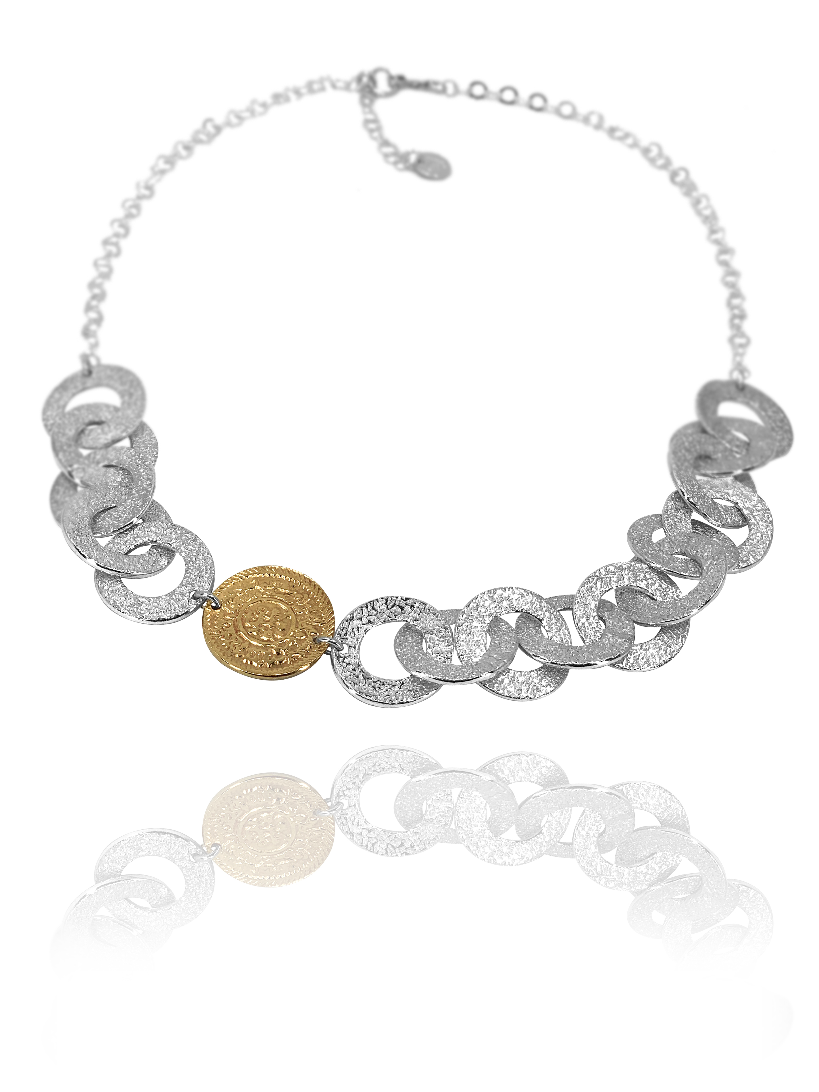Coin chain necklace silver vermeil
