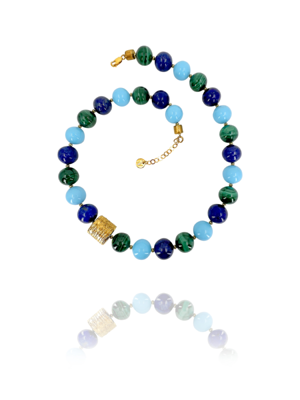 One necklace turquoise lapis malechite vermeil