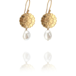 assyrian flower earrings pearl vermeil G