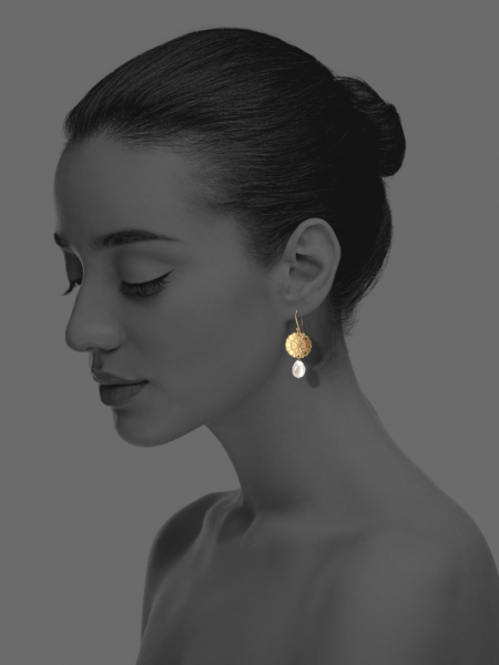 Assyrian Flower pearl vermeil earrings