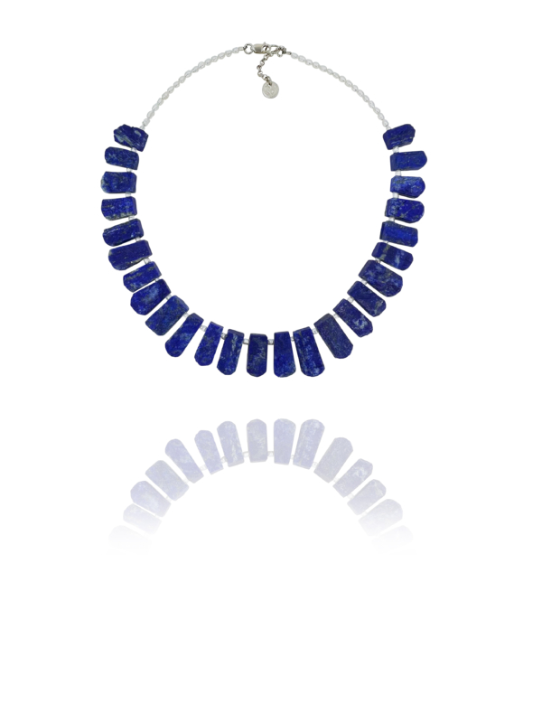 Unique unpolished lapis and pearls necklace