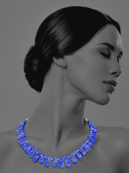 Unique unpolished lapis and pearls necklace