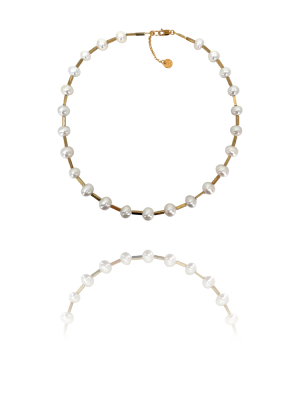 White Stars pearl and pyrite necklace