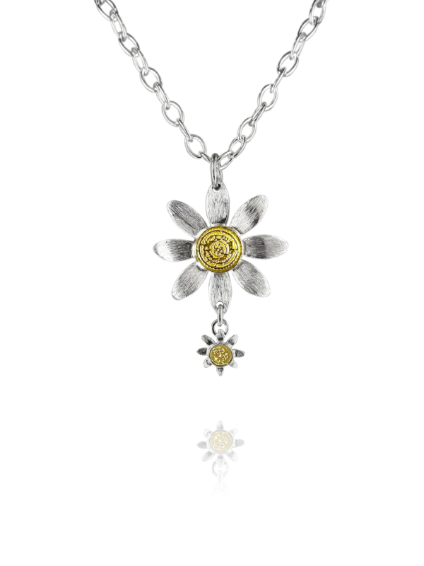 two flower coin necklace silver vermeil
