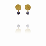 Coin Only earrings black pearl silver vermeil G