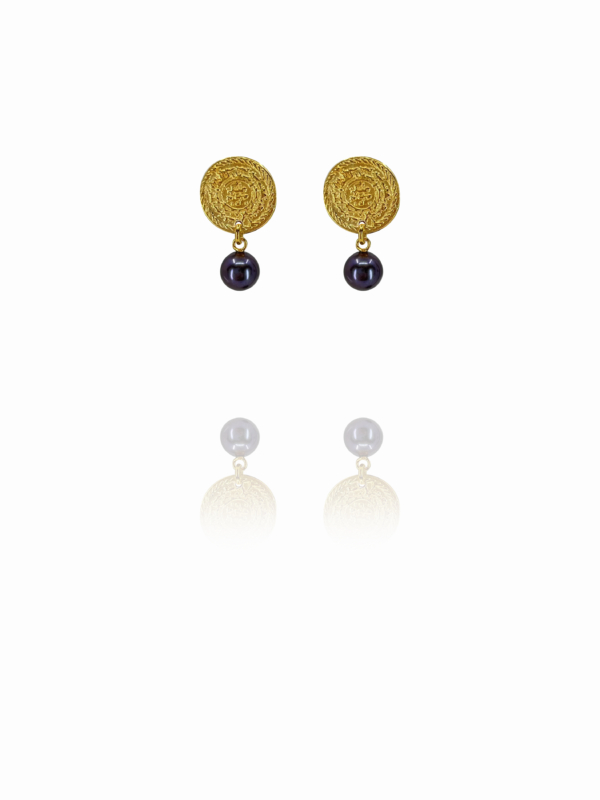 Coin black pearl vermeil earrings