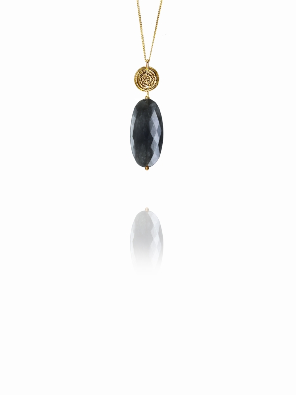 Hope faceted grey quartz vermeil pendent small