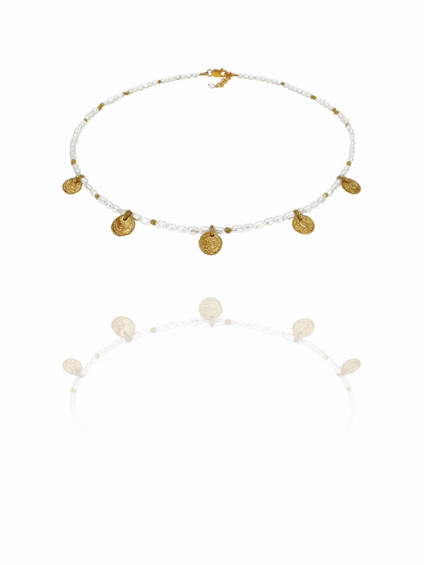 Pearl necklace vermeil with coins