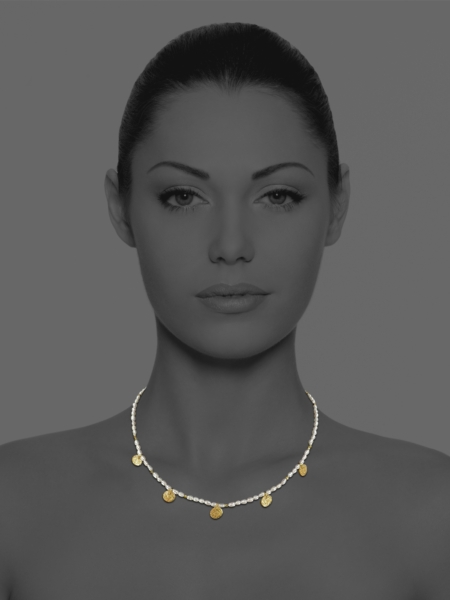 Pearl necklace vermeil with coins