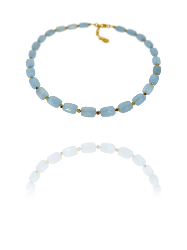 Stars Aquamarine rectangular faceted vermeil necklace